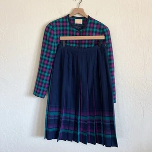 Vintage Pendleton Wolle passendes Set Jacke Midirock 12/14 türkis lila kariert - Bild 1 von 10