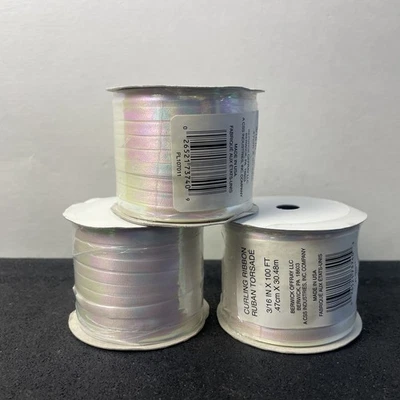 Lote de 3 rollos de cinta rizadora iridiscente - 3/16" x 100 pies - acabado perla blanca Foto 1 de 4