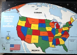 Vintage Wood Connor Map of the United States Complete w/ Color Key 17.5" x 11.5" - Picture 1 of 4