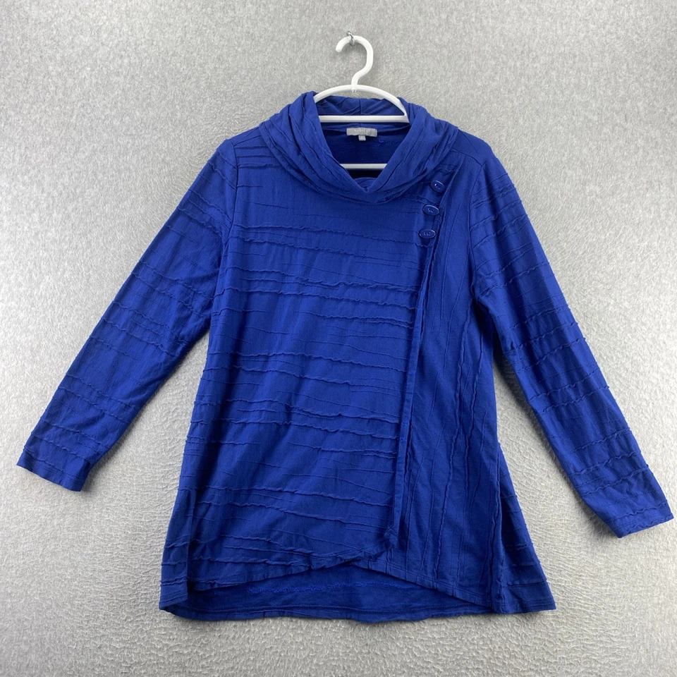 Suéter Top Cuello Capucha Habitat Medio Azul Mezcla Lino Manga Larga Pullover Foto 1 de 4