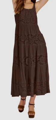 Signature By Robbie Bee Women's Brown Lace-Trim Maxi Dress Size M - Image 1 of 2