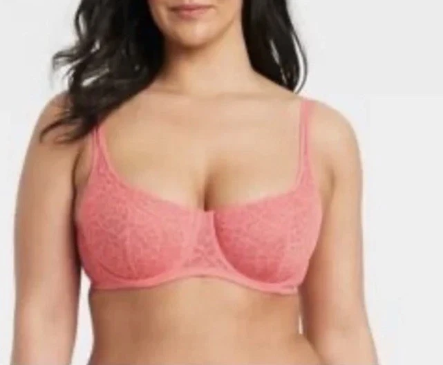 Sujetador Balconette de Encaje Sin Forro Auden Coral 36C ¡NUEVO! Foto 1 de 4