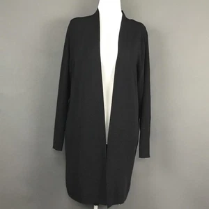 Vintage Dialogue Cardigan Womens Large Black Open Front Longline Duster 90s - Picture 1 of 9