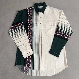 Vintage Wrangler Striped Aztec Button Down Shirt Size M Western Brushpopper 80s - Picture 1 of 8