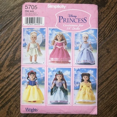 Doll Clothes Pattern Disney Princess- 18" Dolls Ariel Belle Simplicity 5705 - Image 1 of 3