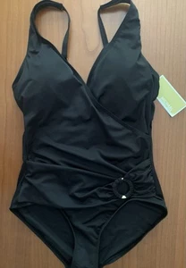 $ 122 Michael Kors GRÖSSE 10 EINTEILER WICKEL-BADEANZUG BADEMODE SCHWARZ NEU MIT ETIKETT - Bild 1 von 6