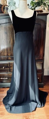 Sz 10 Vintage Black velvet Chiffon Fishtail Mermaid Maxi Gown Formal Tank Dress - Image 1 of 4