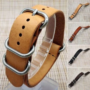 Vintage Men Genuine Leather Army Military Buckle Watch Strap Band 18mm/20mm/22mm - Picture 1 of 12
