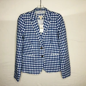 NEU J. Crew blau Gingham kariert Leinenmischung Blazer Jacke Damengröße 6 neu mit Etikett - Bild 1 von 6
