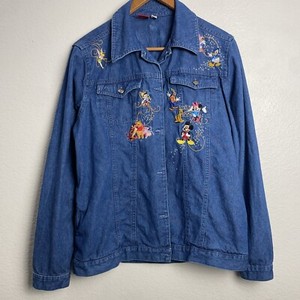 Vintage Disney Denim Jacket Mickey Mouse Embroidered Size M Dark Wash Button
