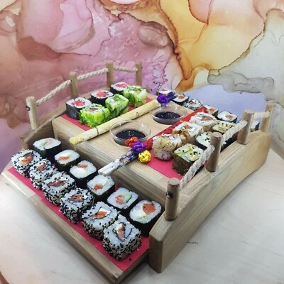 Sushi Tray Wooden Serving Tray Wood Bridge Kitchen Accessories Home Ware Kitchen - Image 1 of 4