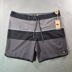 NWT Quiksilver Board Shorts Swim Trunks Men 40 No Liner 19" Gray Black Striped - Picture 1 of 13