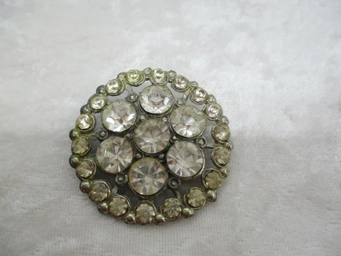 Vintage Rhinestone (Paste?) Round Large Single Button Cover