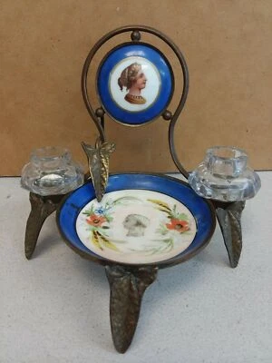 TINTA FRANCESA ANTIGUA ERA NAPOLEÓN 1800 porcelana pintada a mano y bronce FRANCIA Foto 1 de 4