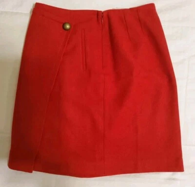 ¡NUEVO SIN ETIQUETAS! Falda envolvente Talbots roja mezcla de lana imitación bolsillo forrada con botones para mujer talla 2P Foto 1 de 4