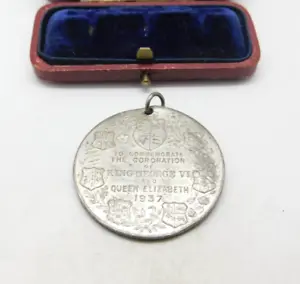 King George VI White Metal Coronation Celebration Medal Antique 1937 Royal - Picture 1 of 5