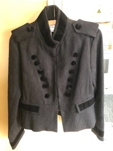 Y2K Newport News Black Jacquard & Velvet Military Jacket Size 12 - Picture 1 of 13