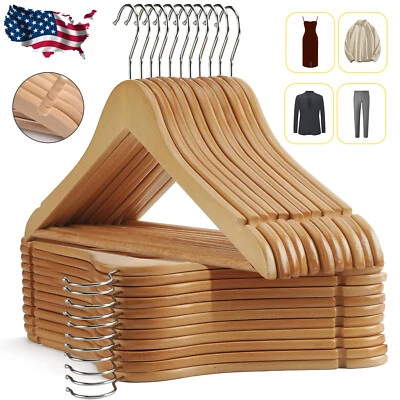 Paquete de 1-30 perchas de madera para el hogar acabado natural premium perchas de madera Foto 1 de 4