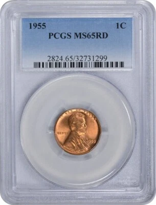 1955-P Lincoln Cent MS65RD PCGS - Image 1 of 2
