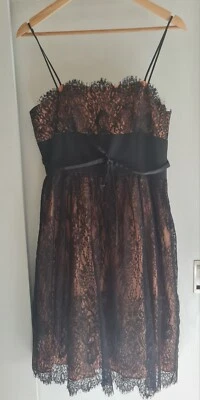 LAUNDRY by Shelli Segal Ladies Cocktail Dress Black Strappy Lace, Size 12 US8 - Image 1 of 4