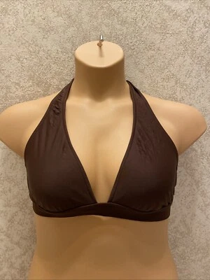 Top de bikini Op. Marrón oscuro con logotipo azul. Talla XL Foto 1 de 4