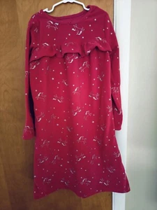 Carter's Girl Silver Unicorn Ruffle Fleece Long Sleeve Nightgown Dark Pink 6/7 - Picture 1 of 7