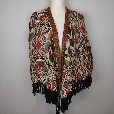 Chaqueta Ryu tapiz talla mediana abierta flecos suroeste multicolor manga ajustada Foto 1 de 4