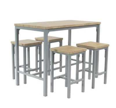 Grey Wood Effect 4 Seater Dining Nest Table with 4 Stools Nina Ex Display Boxed - Image 1 of 4