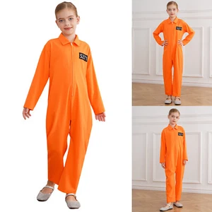 Kids Prisoner Costume Comfortable Jumpsuit Themed Party Romper Long Sleeve Soft - Picture 1 of 20