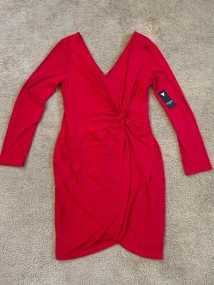 Vestido para mujer GUESS con detalle de nudo ajustado manga larga cuello en V, rojo talla 14 Foto 1 de 4
