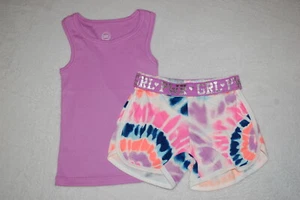 Girls LT PURPLE TANK TOP Ribbed TIE DYE KNIT SHORTS White Blue Ornge Pink XS 4-5 - Picture 1 of 1