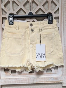 NWT Zara Butter Yellow Marine Shorts Girls 9 Yrs Raw Hem Nautical Summer Pastel - Picture 1 of 6
