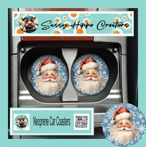 Auto Untersetzer Weihnachtsmann Schneeflocken Weihnachten Urlaub 2er Set Neopren Saugfähig - Bild 1 von 5