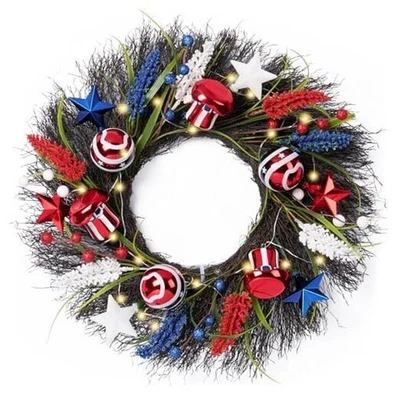  Patriotic 4th of July Wreath for Front Door 18 inch American Flag Door 18 Inch - Image 1 of 4
