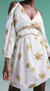 Abito Karen Millen nuovo con etichette floreale dettaglio anello manica a palloncino avorio taglia 6 - Foto 1 di 10