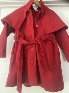 DANNA BELLE Red Cloak Coat Winter Jacket Belt Pockets and Lined GIRLS size 8Y - Picture 1 of 9