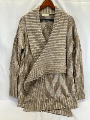 Cárdigan Chevron Anthropologie Mirando a las Estrellas Tostado Cortina Abierta Frontal Talla Mediana Foto 1 de 4