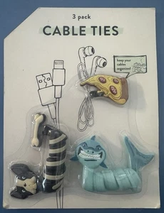 French BullDog, Pizza, Shark 3 Silicone Cable Ties EarBud/Headphone Cord Holder - Afbeelding 1 van 2