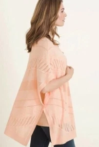 CHICOS Lightweight Peach Open Cardigan Sweater NEW Size L/XL Open Knit Batwing - Picture 1 of 6