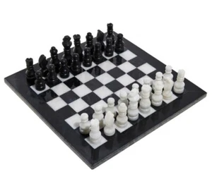 KALIFANO Onice Set Scacchi Artigianale con Scatola Regalo in Velluto - Bianco/Nero-NUOVO - Foto 1 di 7
