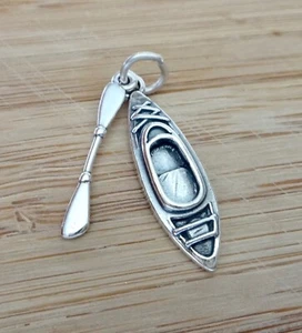 Dije de kayak y remo móvil 3D 10x28 mm de plata esterlina 10x28 mm - Imagen 1 de 7