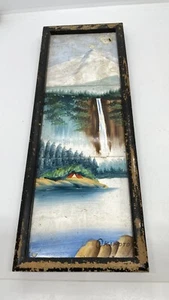 Vtg Signed Taro Okamoto Waterfall Painted Tile Framed Art - Picture 1 of 6