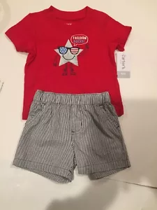 Baby Boys 6M outfit Short Sleeve shirt 2 Piece Set Striped Shorts Carters NWT - Picture 1 of 5