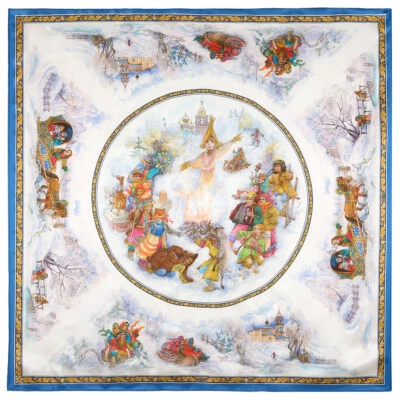 10047-13 Pavlovo Posad 披肩 纯 100% 真丝缎围巾 包裹 俄罗斯头巾 — 第 1/3 张图片