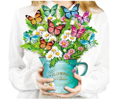 Tarjetas de flores emergentes, ramo de flores de papel 12' '' margaritas y mariposas 3D emergente Foto 1 de 4