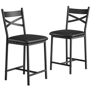 Bar Stools Set of 2 w/Footrest & Upholstered & Backrest for  Counter Bar Black - Picture 1 of 6