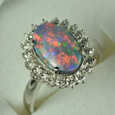Solid Black Opal Ring Australia Lightning Ridge Top Gemstone Red Colour Platinum - Изображение 1 из 4