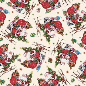 Nostalgic Santa Toss Merry Melody Christmas Fabric P & B Textiles - Picture 1 of 3