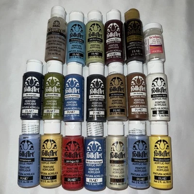 Lote de 19 Botellas de Pintura Acrílica Arte Popular Colores Surtidos Antiguas Usadas Más Esmalte Foto 1 de 4