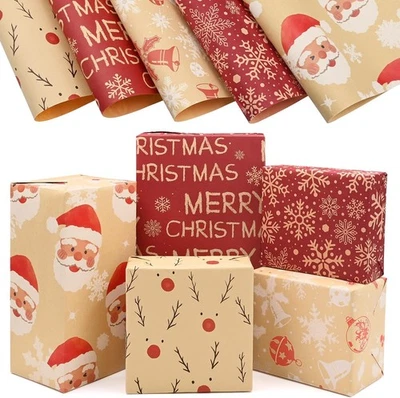 DXTXTJ Red Christmas Wrapping Paper 5Pcs, 50 * 70cm Kraft Wrapping Paper for Xmas,Rein